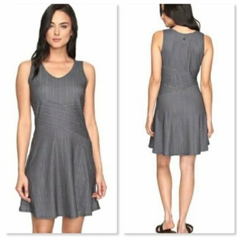 Prana Gray Dot Stripe Stretch Amelie Dress